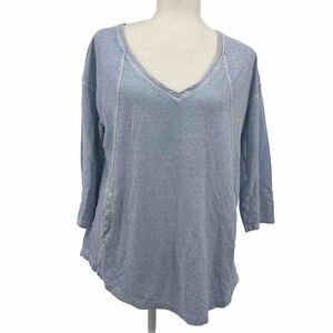 Poetry Shirt Womens US8 Blue 3/4 Sleeve Blouse Hemp Cotton Casual V Neck Top